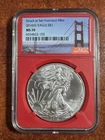 2016 (S) Silver Eagle NGC MS70 Struck At San Francisco Mint Golden Gate Bridge