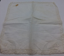 VTG White Flowered Corners Cotton Laced Handkerchief Made in Switzerland 11x11"
