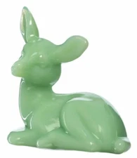 Fenton Solid Glass Laying Fawn Deer - Jade Jadeite Jadite Green Glass