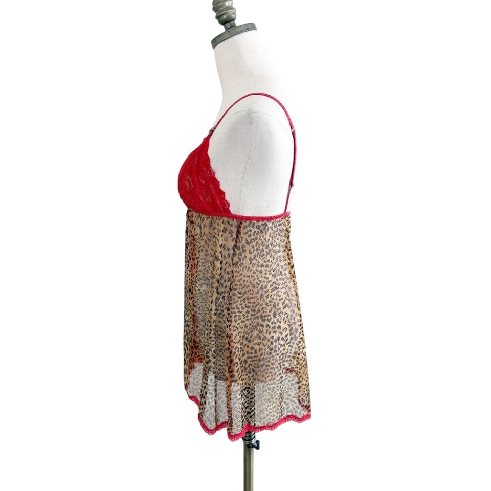 Vintage Y2K Victoria’s Secret Red/Leopard Print Mesh Lingerie Top M Lace Accents - Изображение 4 из 4