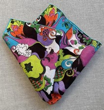 Vintage Marielle Handkerchief / Pocket Square Colorful Mod Abstract Floral 14"