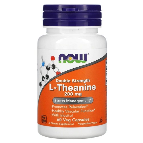NOW FOODS L-Theanin Double Strength 200mg (Stressmanagement) 60 Vegetarische Kapseln - Bild 1 von 3