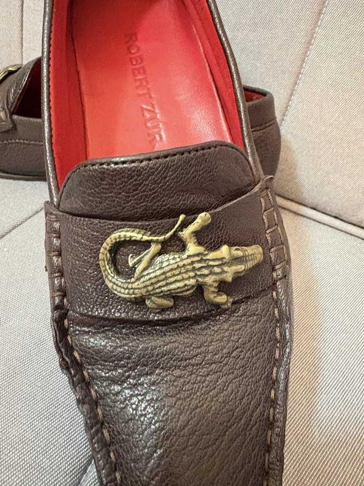 ROBERT ZUR женщин 7 очень узкие мокасины аллигатор крокодил орнамент Gator плоскостях - Изображение 4 из 4