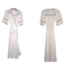 VTG Vanity Fair Lace Nylon Robe Dressing Gown Long Wrap Collar Glamorous Ivory
