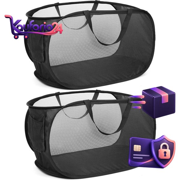 WäSchekorb Faltbar 36×36×58 Cm Mesh Schwarz Pop-Up WäSchesammler FüR Badezimmer-image