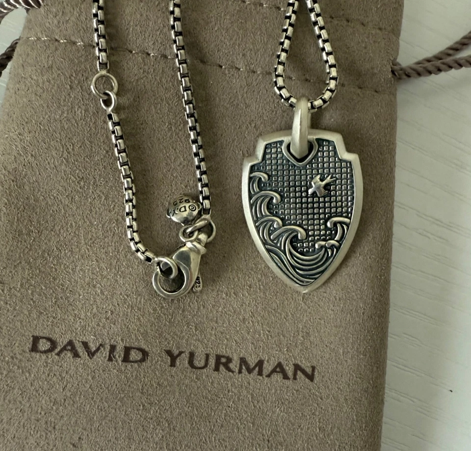 David Yurman серебро 925 пробы волны щит подвеска и коробка цепочка 20» дюймов - Изображение 4 из 4