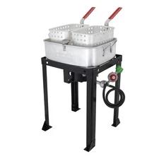 Double Basket Outdoor Fish and Wing fryer, 18 quart, Black