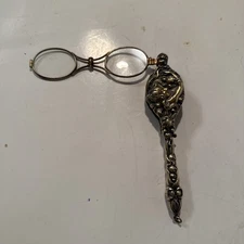 ANTIQUE VICTORIAN ART NOUVEAU STERLING SILVER LORGNETTE WITH REPOUSSE LADY