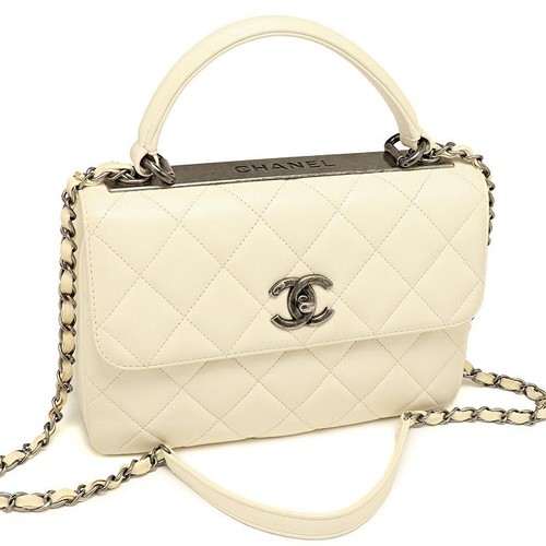 CHANEL Matelasse Top Handle Flap Bag A92236 Chain Shoulder 2WAY Bag White CHANEL