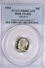1963 DDR FS-801 Roosevelt Dime Proof PCGS PR 68 CAM PF 68 CAMEO Variety Coin 10C
