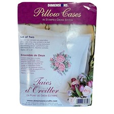 VTG Dimensions Floral Set of 2 Standard Pillowcases Stamped Cross Stitch 72759