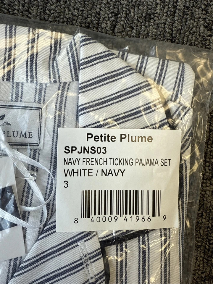 Juego de pijama de sarga para niños Petite Plume en azul marino francés tictac talla 3 Y nuevo con etiquetas precio de venta sugerido por el fabricante 58 USD Foto 4 de 4