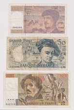 France 3 banknotes 100-50-20 francs, year 1982-1997 Banknotes