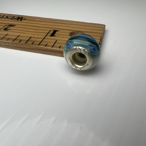 Perla in vetro di Murano argento sterling 925 fiore europeo teal bianco blu millefiori - Foto 6 di 6