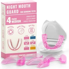 4 Pack Pink Night Guard for Women Teeth Grinding, Medium Size, Moldable Dental G