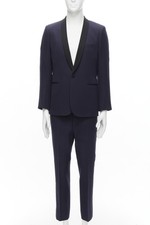 SAINT LAURENT virgin wool navy classic satin shawl collar tux blazer suit EU50 L