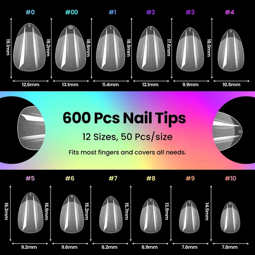 600Pcs Short Almond Nail Tips - Pre Shaped Soft Gel X Nail Tips Half Matte Fu... - Picture 6 of 6
