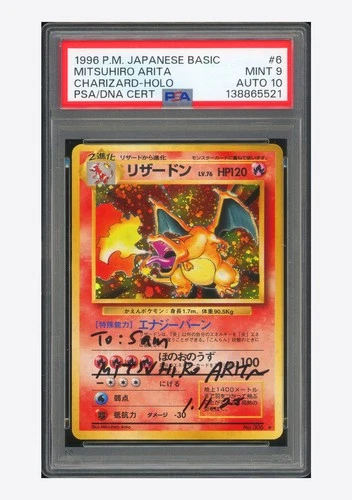 Pokemon PSA 9 AUTO 10 Charizard Holo Mitsuhiro Arita 1996 #006 Basic Japanese