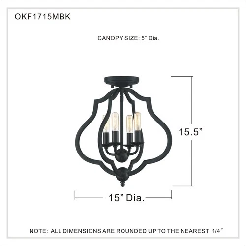 Quoizel OKF1715 O'Keefe 4 Light 15"W Semi-Flush Ceiling Fixture - Black - Picture 3 of 12