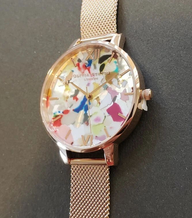 OLIVIA BURTON POP ART WATCH WITH 38MM MIRROR FACE WITH MULTICOLOR FLACKS