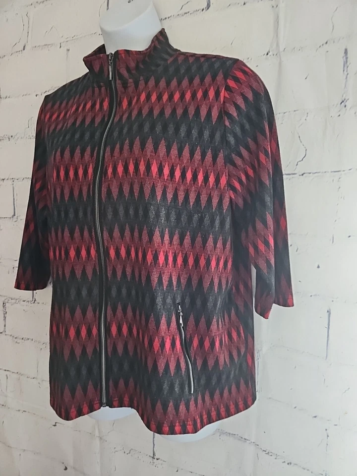 Chaqueta Onque Casual Multicolor Geométrica Cremallera Frontal Talla Grande 1X Simulación Manga 3/4 Foto 3 de 4