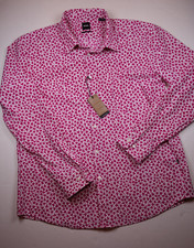 HUGO BOSS Red Floral All Over Slim Fit Long Sleeve Font Button Shirt NEW 2XL