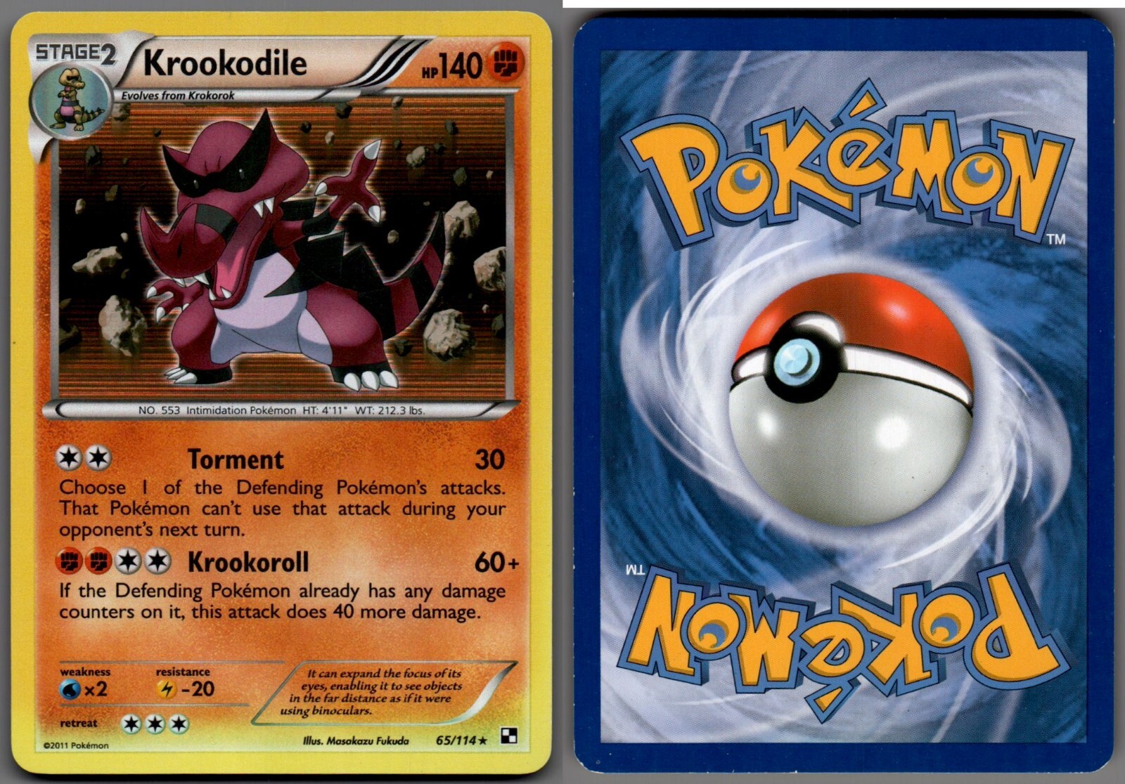 2011 Pokemon, Black & White Base, #65/114 Krookodile, Holo Rare