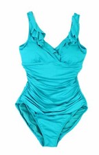 Lauren Ralph Lauren SwimSuit Blue Ruffled Ruched Mio Underwire One Piece AU8 US4