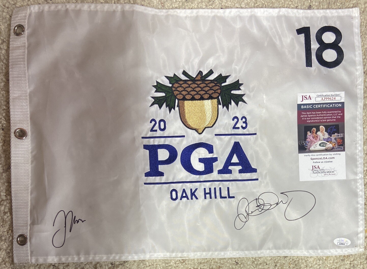 Rory McIlroy Autographed Signed 2023 Pga Championship Flag Justin Thomas Oak Hill JSA COA 