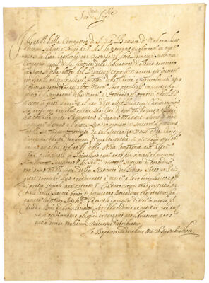 Supplication to the Duke of Modena and Reggio Emilia Caesar I d'Este. Manuscript on perg