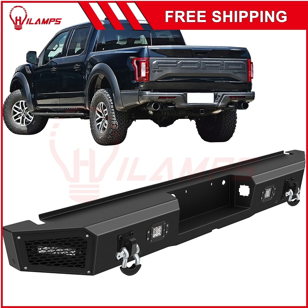 For 2018-2020 Ford F 150 3.5L Steel Rear Bumper Guard LED Light Bar Fog Lamps