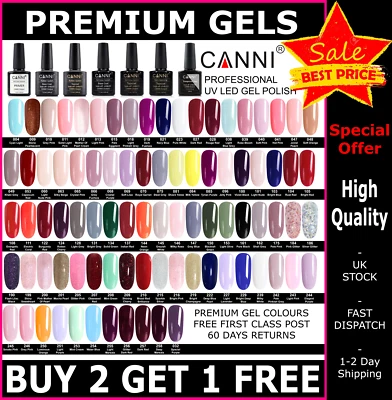 CANNI Nail Gel Polish 7.3ml UV LED Set Colour Professional Varnish Top Base Coat