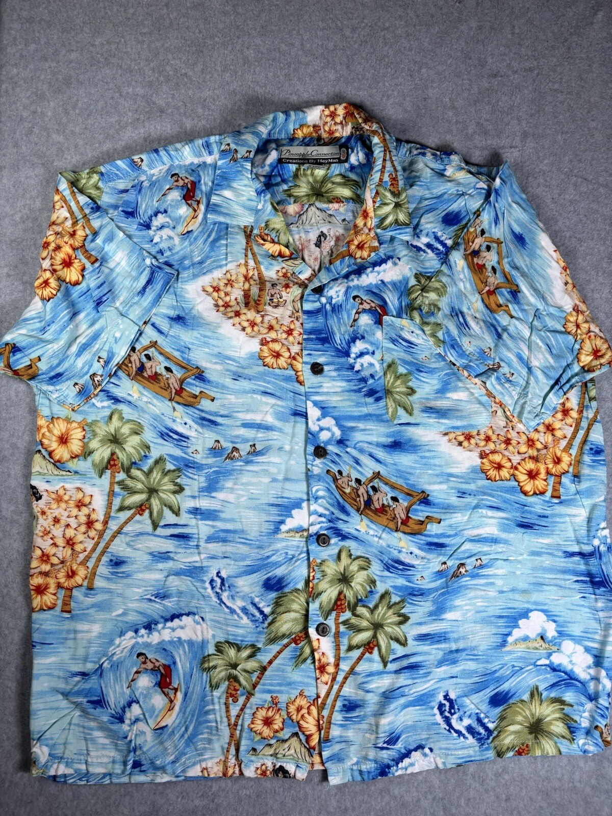 FILA camicia hawaiana ananas connection uomo taglia large surf e canottaggio grafica AOP