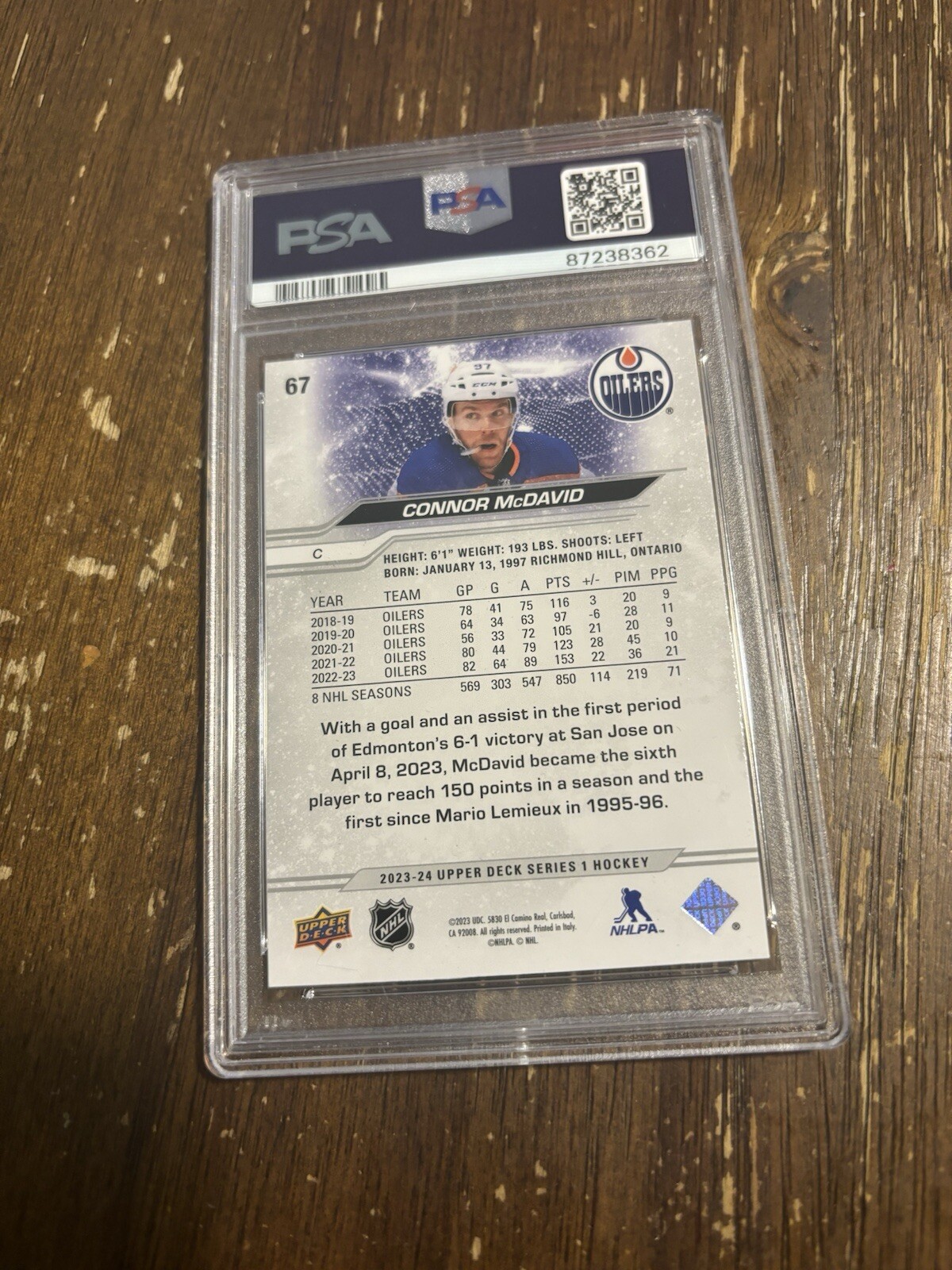 2023 Upper Deck Connor Mcdavid PSA 8 #67 Edmonton Oilers Hockey Card view 2