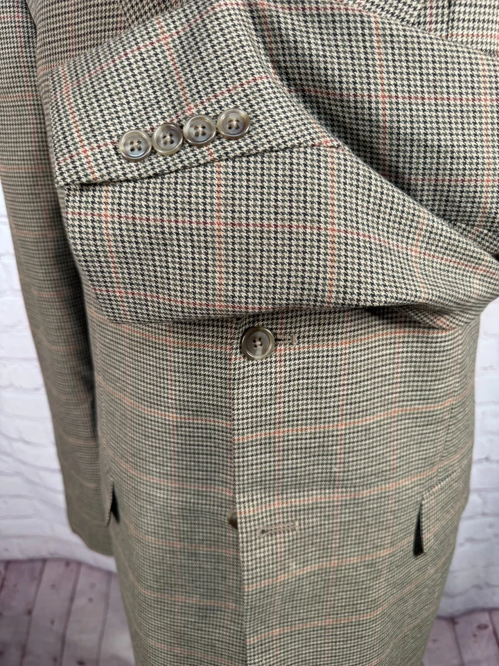 CLUB ROOM Hombres Marrón VENTANA-PANEL CUADROS AJUSTE REGULAR Abrigo Deportivo Blazer Chaqueta 44L Foto 3 de 4