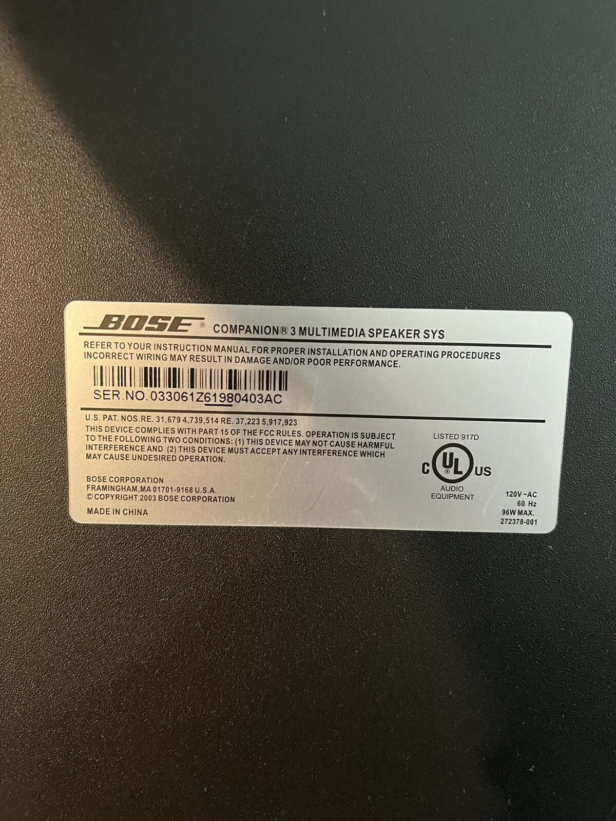 Bose Companion 3 Series I Multimedia 3 Speaker System Complete