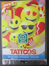 Emoji By Savvi 26 Temporary Tattoos Yellow Fun Faces Packaged Made In USA New 