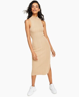 Leyden Striped Mock-Neck Sleeveless Midi Dress - Beige - Size S