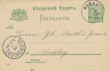 BAYERN ORTSSTEMPEL REHAU K1 1902 auf 5 Pf Rauten-GA nach MUENCHBERG (MÜNCHBERG)