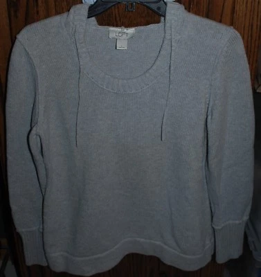 Large NWOT Ann Taylor LOFT Gray LS Hooded Cotton Sweater - Image 1 of 4
