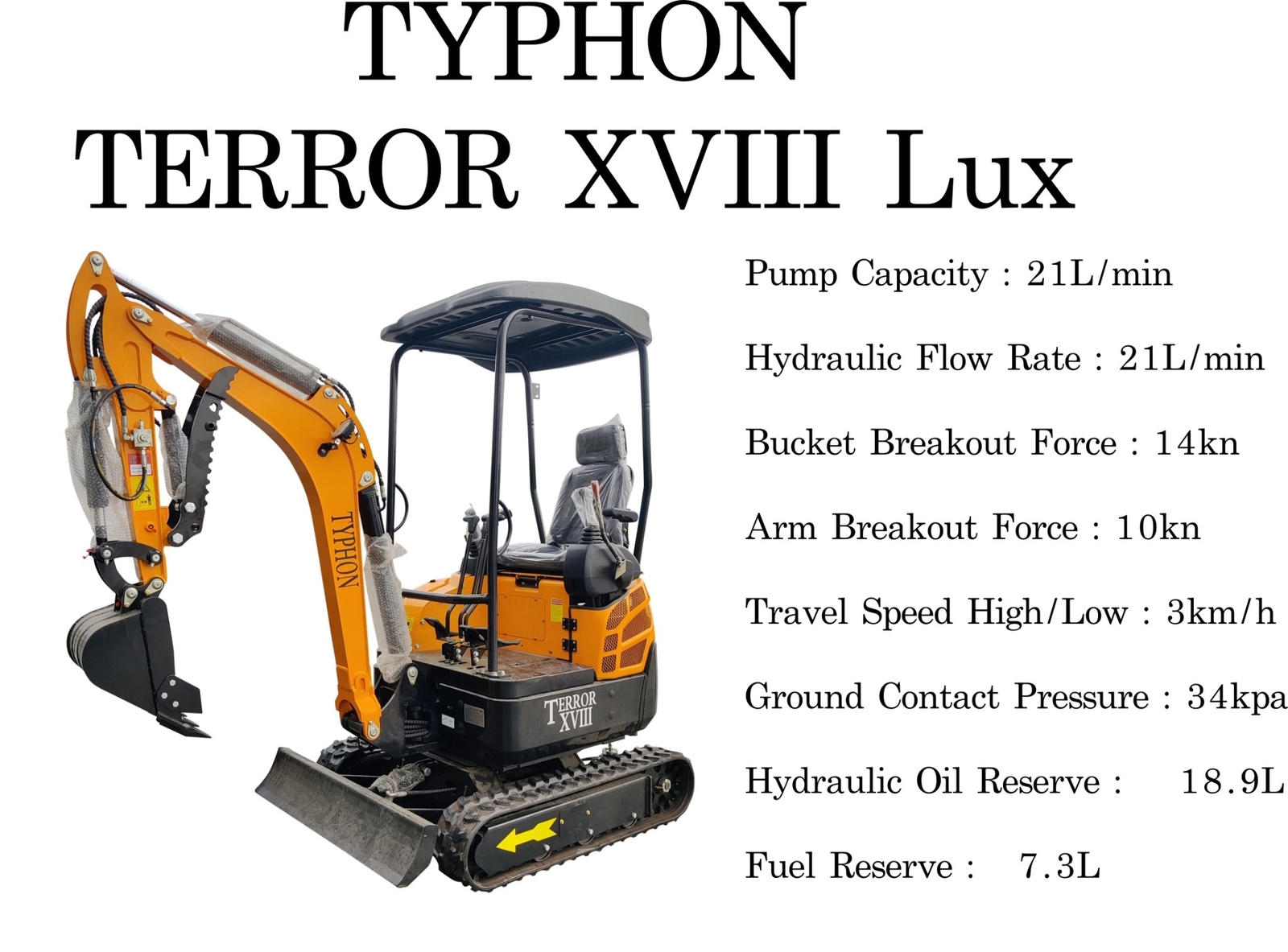 4,000 lbs Terror XVIII Mini Excavator, EPA Certified USA KUBOTA Diesel Engine Ma