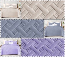 3 PCS Quilted Basket Weave Bedspread Embossed Bed Throw Double & King Beding Set