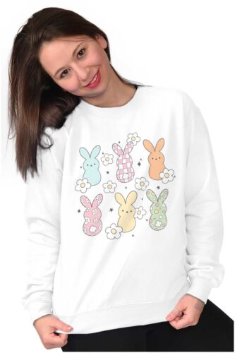 Cute Colorful Easter Bunny Flower Patterns Womens Crewneck Sweatshirt Pullover - Picture 5 of 7