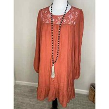 Love Shift Orange Dress Long Sleeve Boho Lace 