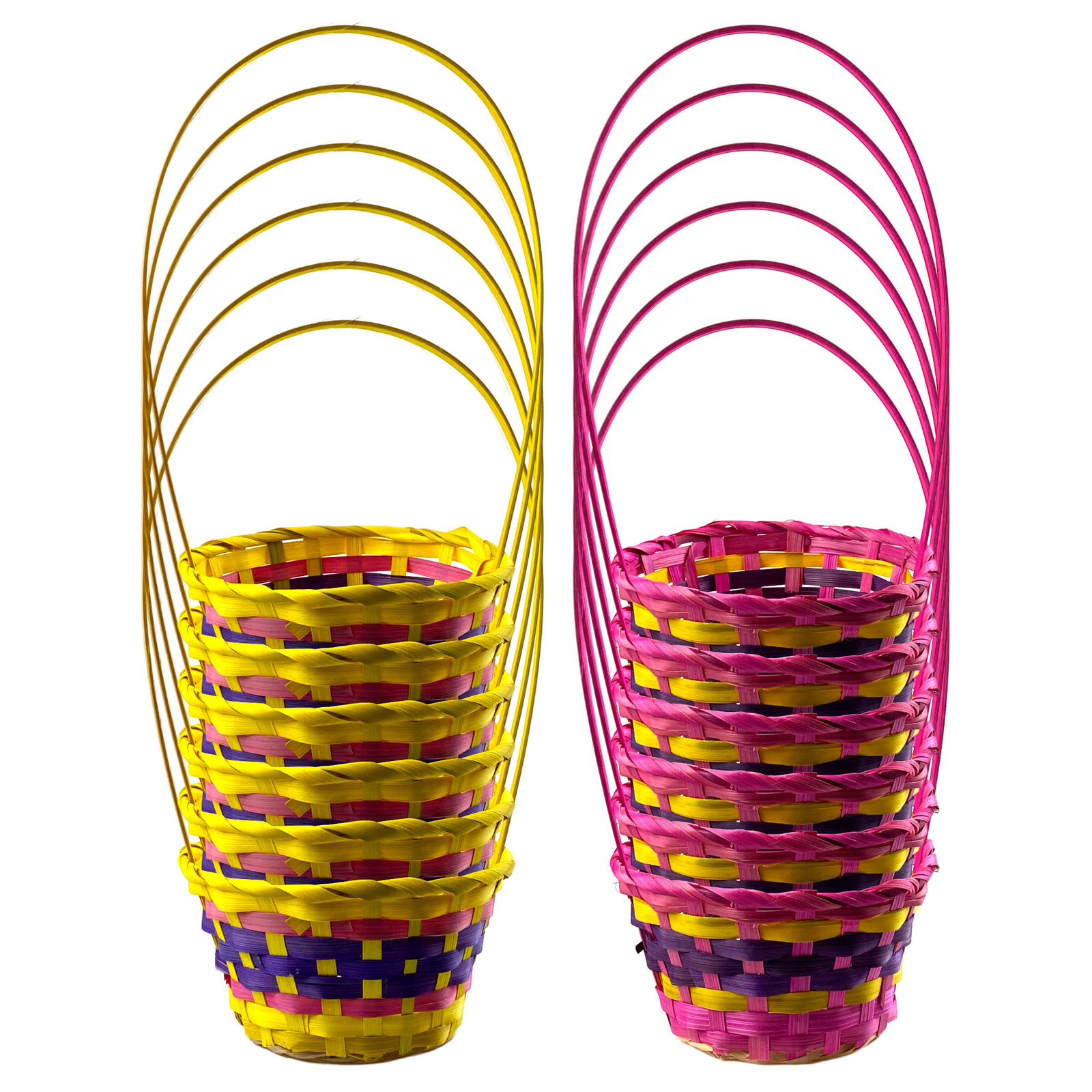 Easter Woven Bamboo Wicker Baskets - For Egg Hunts - Pink Yellow - Set of 12