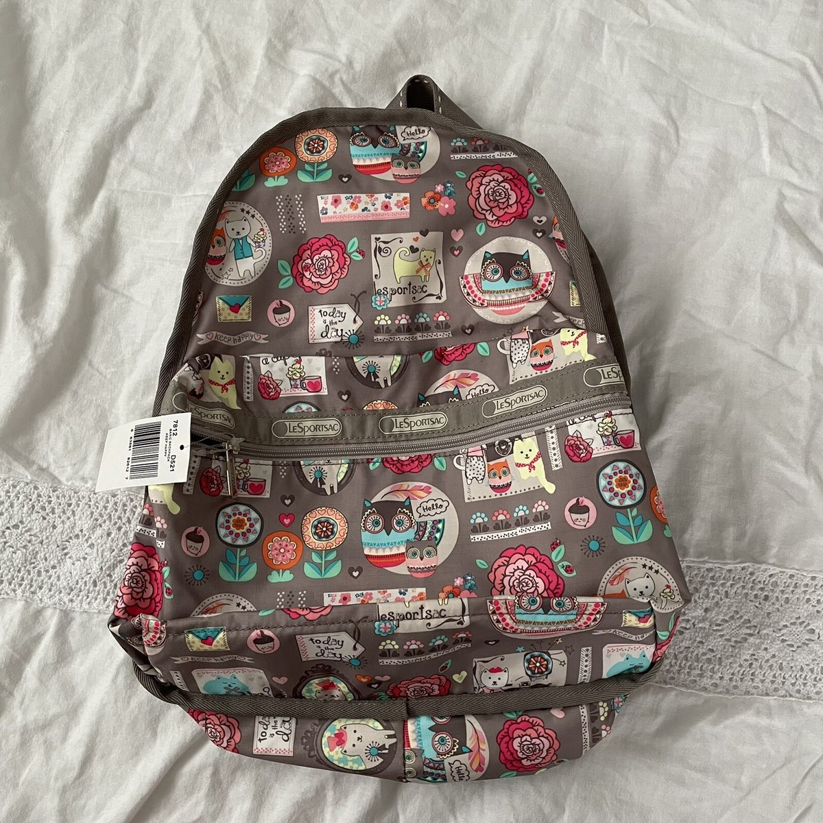NWT Lesportsac Basic Backpack Keep Happy owls cats roses pouch