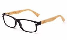 Clear Lens Fashion Glasses with Colored frame and Bamboo Temples Bamboo Glasses