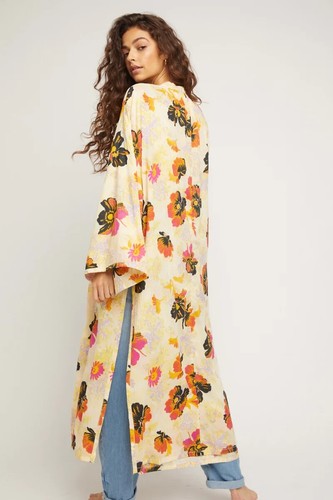 Free People Jorja Duster M 8 Floral Kimono Maxi Cardigan Cover Up Top NEW 42544 - Picture 3 of 10