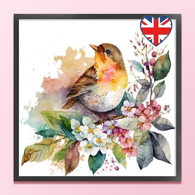 Vollstickerei Öko-Baumwolle Garn 18CT Bedruckt Blumen Vögel Kreuzstich