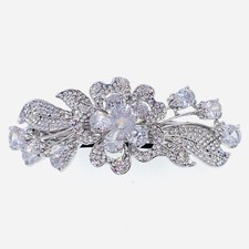 USA FLOWER BARRETTE Hair Clip Hairpin use Swarovski Crystal Elegant Silver C13